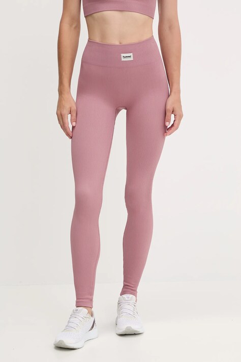 Hummel legginsy treningowe damskie kolor różowy gładkie 230305