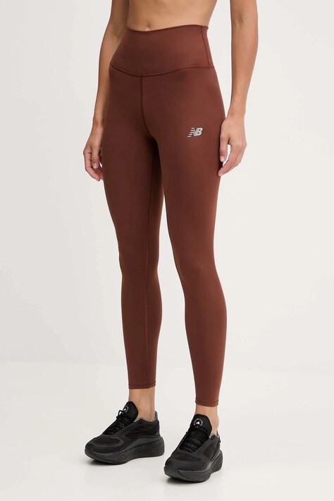 New Balance legginsy treningowe kolor brązowy z nadrukiem WP51112ROK