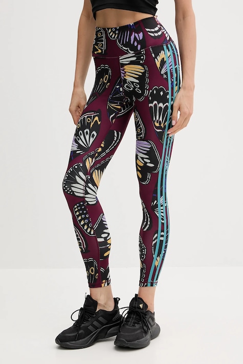Tréninkové legíny adidas Performance x Farm Rio dámské, vínová barva, JL8627