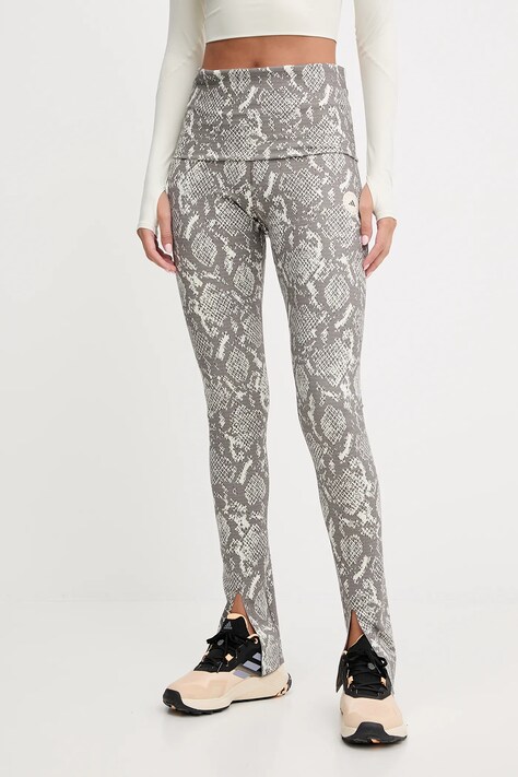 adidas by Stella McCartney legginsy treningowe Training Rolltop Splitcuff Leggings damskie kolor szary wzorzyste JM8477
