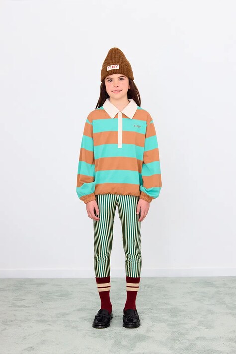 Detské legíny Tinycottons STRIPES SHINY LEGGINGS zelená farba, vzorované, AW25-331