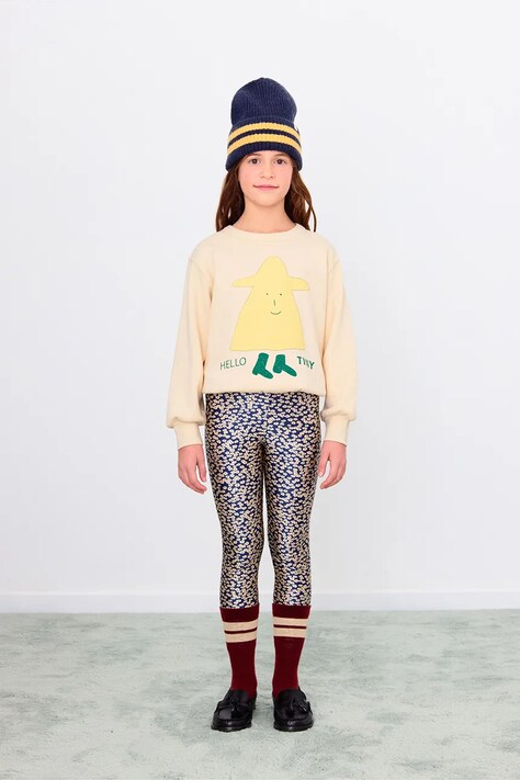 Tinycottons legginsy dziecięce SMALL FLOWERS SHINY PANT kolor granatowy wzorzyste AW25-357