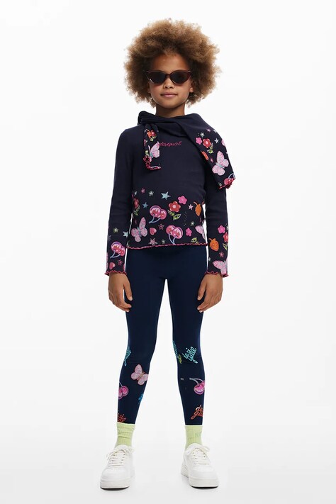 Desigual leggins copii culoarea bleumarin, cu imprimeu, 25WGKK01