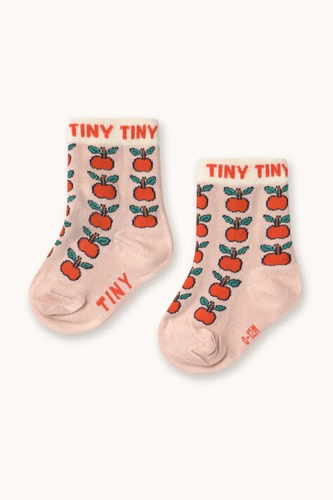 Tinycottons skarpetki niemowlęce APPLES MEDIUM SOCKS kolor różowy AW25-497