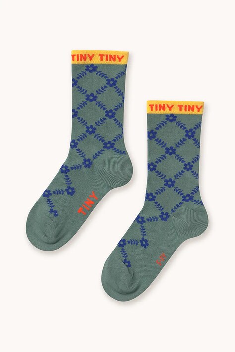 Tinycottons skarpetki dziecięce FLOWER GRID MEDIUM SOCKS kolor zielony AW25-500