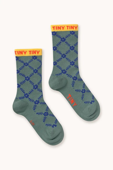 Tinycottons skarpetki dziecięce FLOWER GRID MEDIUM SOCKS kolor zielony AW25-500