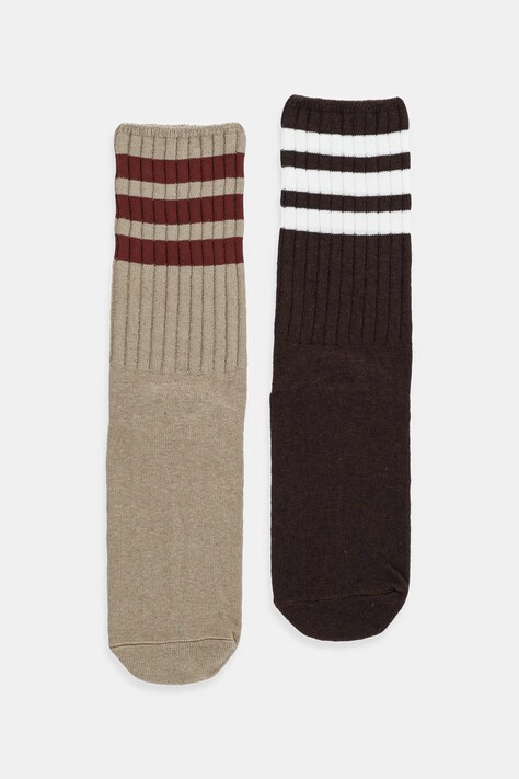 adidas Originals skarpetki z domieszką lnu 3-Stripes 2-pack kolor brązowy JX5201