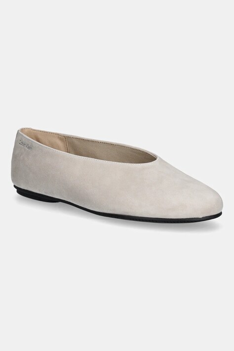 Μπαλαρίνες σουέτ Calvin Klein BALLERINA ROUND HW SUE χρώμα: μπεζ, HW0HW02565