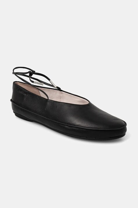 Kožené baleríny Calvin Klein BALLERINA MARY JANE STRAP LTH černá barva, HW0HW02656