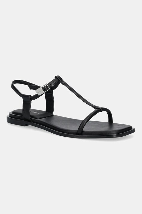 Шкіряні сандалі Calvin Klein FLAT SANDAL SQUARED BUCKLE LTH колір чорний HW0HW02556