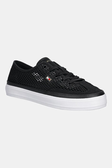 Πάνινα παπούτσια Tommy Hilfiger TH OPEN MESH VULC SNEAKER χρώμα: μαύρο, FW0FW08684