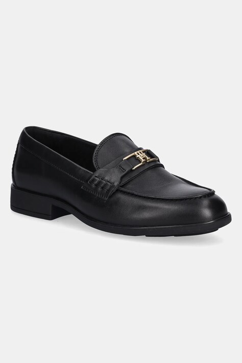 Tommy Hilfiger mokasyny skórzane TH LOGO LEATHER LOAFER damskie kolor czarny na płaskim obcasie FW0FW08705