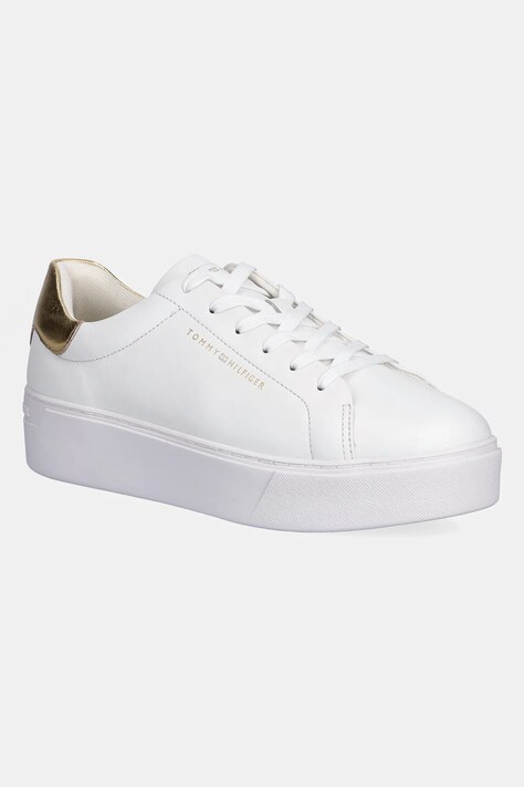 Kožené tenisky Tommy Hilfiger ESSENTIAL PLATFORM COURT SNEAKER dámské, bílá barva, FW0FW08756