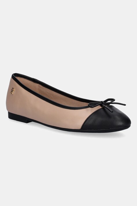 Tommy Hilfiger baleriny skórzane TOE CAP LEATHER BALLERINA kolor beżowy FW0FW08759