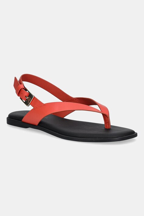Kožené sandály Tommy Hilfiger COLOR BLOCK THONG FLAT SANDAL dámské, červená barva, FW0FW08883
