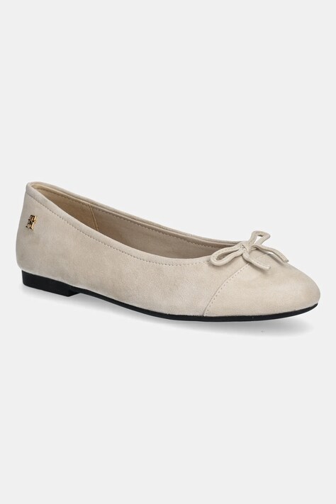 Semišové baleríny Tommy Hilfiger TOE CAP SUEDE BALLERINA béžová barva, FW0FW08909