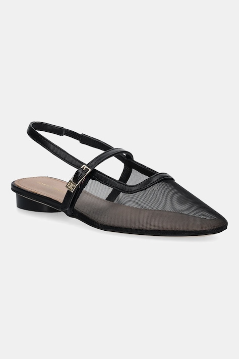 Baleríny Tommy Hilfiger MESH ROUND HEEL BALLERINA čierna farba, s otvorenou pätou, FW0FW08962
