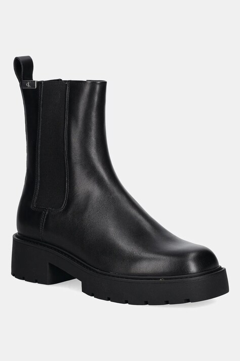 Δερμάτινες μπότες τσέλσι Calvin Klein Jeans COMBAT MID CHELSEA BOOT HW LTH γυναικείες, χρώμα: μαύρο, YW0YW01869