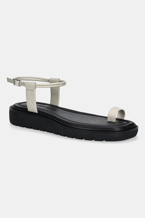 Σανδάλια Calvin Klein Jeans ROPE TOE POST SANDAL LTH MG χρώμα: μπεζ, YW0YW01893