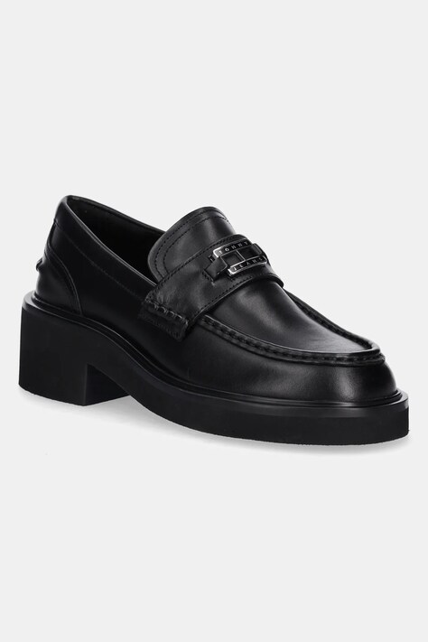 Δερμάτινα μοκασίνια Tommy Jeans TJW CHUNKY HEEL LOAFER χρώμα: μαύρο, EN0EN02789