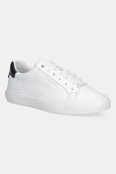Kožené tenisky Calvin Klein LACE-UP SNEAKER LTH CK dámské, bílá barva, HW0HW02673