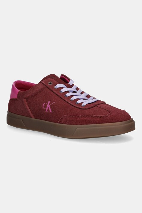 Kožené tenisky Calvin Klein LOW PRO CUPS LACE UP vínová barva, HW0HW02683