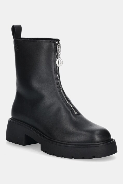 Calvin Klein botki skórzane CHUNKY FRONT ZIP BOOT damskie kolor czarny na płaskim obcasie YW0YW01907