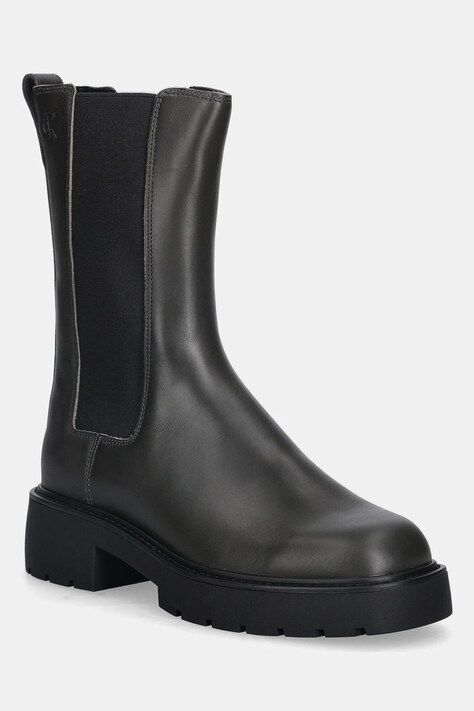 Δερμάτινες μπότες τσέλσι Calvin Klein CHUNKY HIGH CHELSEA χρώμα: πράσινο, YW0YW01909