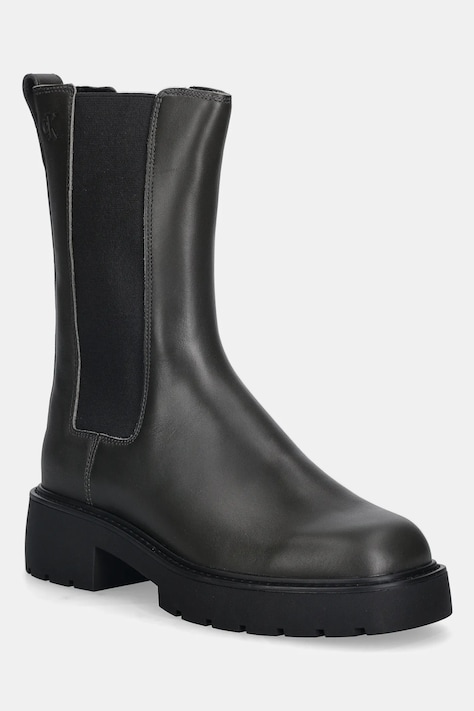 Δερμάτινες μπότες τσέλσι Calvin Klein CHUNKY HIGH CHELSEA χρώμα: πράσινο, YW0YW01909