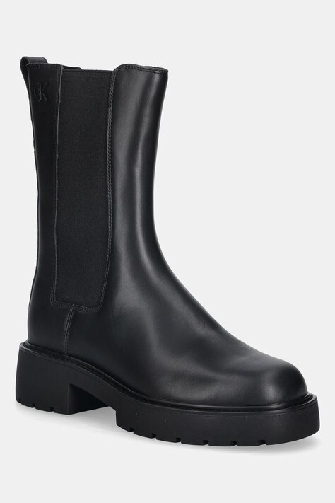 Δερμάτινες μπότες τσέλσι Calvin Klein CHUNKY HIGH CHELSEA χρώμα: μαύρο, YW0YW01909