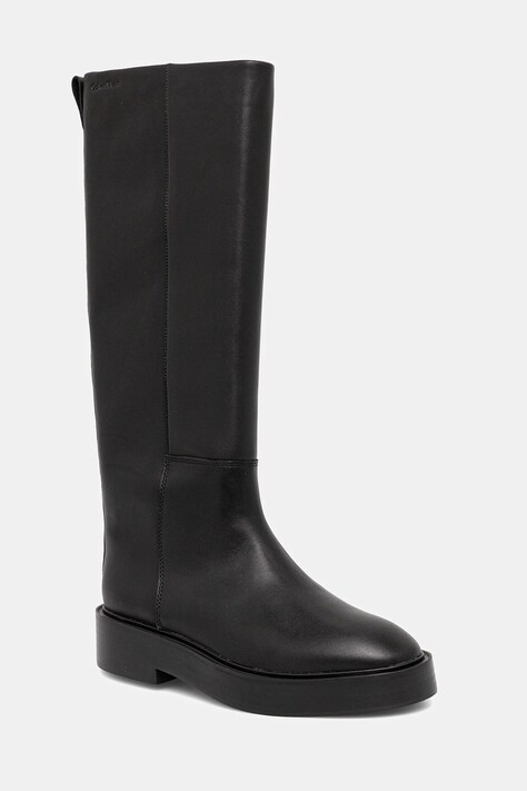 Calvin Klein kozaki skórzane CONCAVE WELT UKT BOOT LTH damskie kolor czarny na płaskim obcasie YW0YW01910