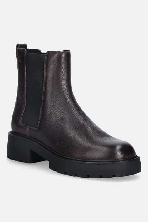 Шкіряні черевики Calvin Klein CHUNKY CHELSEA BOOT LTH колір бордовий на плоскому ходу YW0YW02072