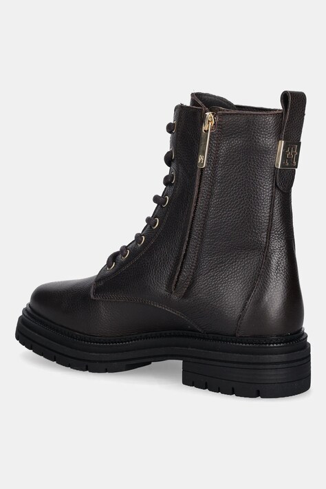 Tommy Hilfiger workery skórzane TH PLAQUE PEBBLE LACE BOOT damskie kolor brązowy na platformie lekko ocieplone FW0FW08767