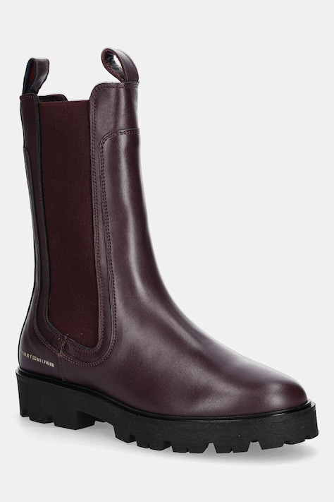 Kožne gležnjače Tommy Hilfiger TH LTHR MID CHELSEA boja: bordo, ravni potplat, FW0FW08770