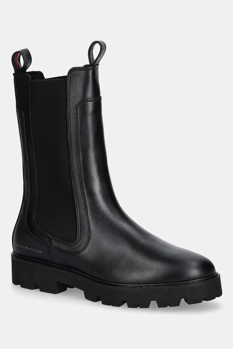 Δερμάτινες μπότες τσέλσι Tommy Hilfiger TH LTHR MID CHELSEA γυναικεία, χρώμα: μαύρο, FW0FW08770