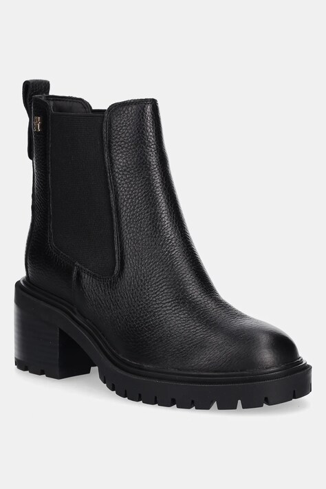 Кожаные полусапоги Tommy Hilfiger TH LEATHER CHELSEA CLEATED HEEL цвет чёрный каблук кирпичик FW0FW08774