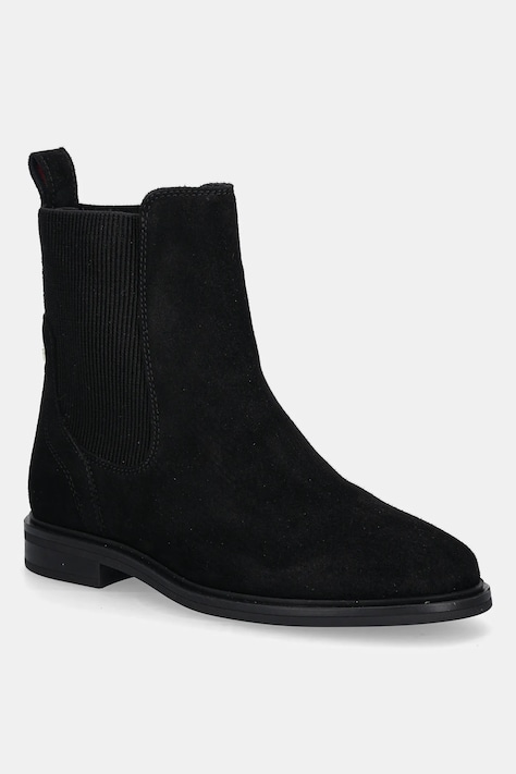 Semišové topánky chelsea Tommy Hilfiger FLAG SUEDE CHELSEA BOOT čierna farba, na plochom podpätku, FW0FW08780