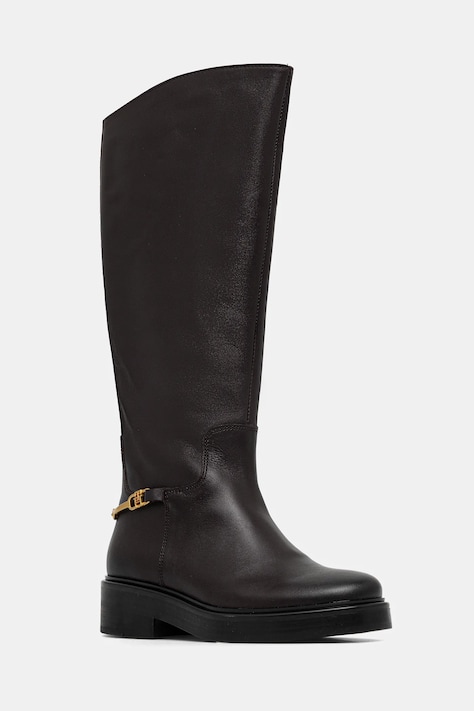 Кожени ботуши Tommy Hilfiger TH HORSEBIT RIDING LONG BOOT в кафяво с равна подметка FW0FW08863