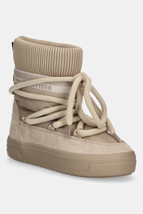 Μπότες χιονιού Tommy Hilfiger LOGOTAPE SNOWBOOT WARM χρώμα: μπεζ, FW0FW08998