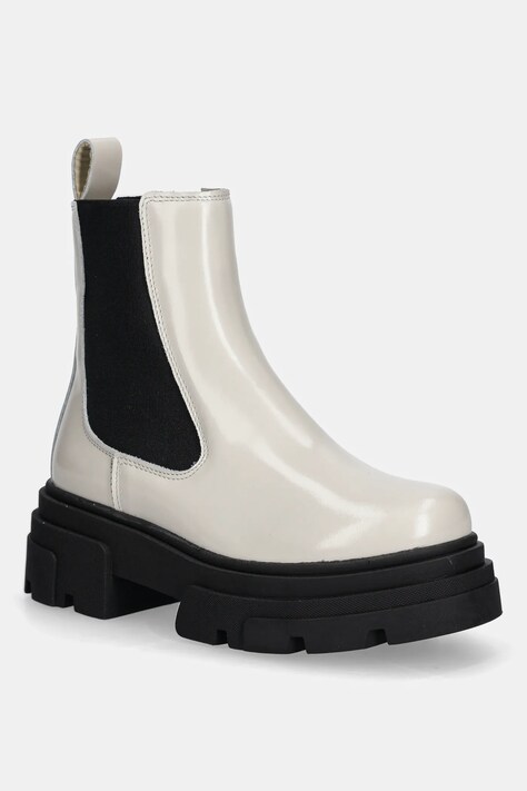 Tommy Hilfiger sztyblety skórzane TH SHINY LEATHER CHELSEA damskie kolor beżowy na platformie lekko ocieplone FW0FW09042