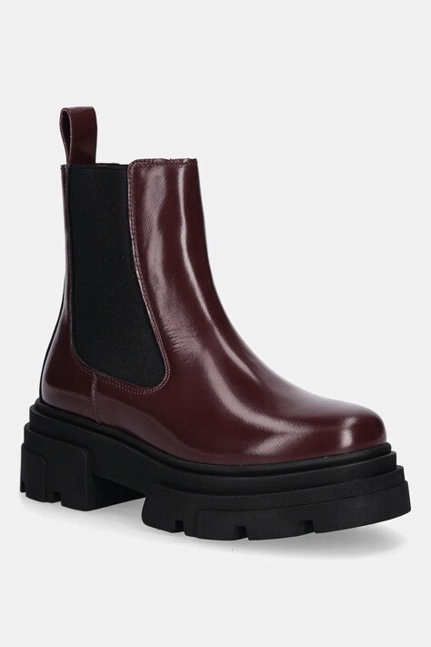 Tommy Hilfiger sztyblety skórzane TH SHINY LEATHER CHELSEA damskie kolor bordowy na platformie lekko ocieplone FW0FW09042