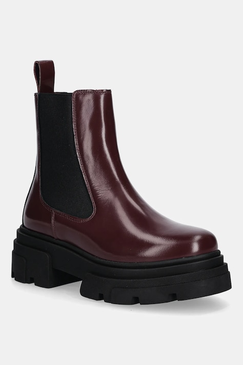 Kožené topánky chelsea Tommy Hilfiger TH SHINY LEATHER CHELSEA bordová farba, na platforme, jemne zateplené, FW0FW09042