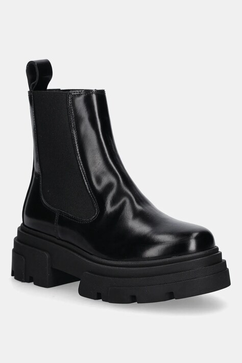 Tommy Hilfiger sztyblety skórzane TH SHINY LEATHER CHELSEA damskie kolor czarny na platformie lekko ocieplone FW0FW09042