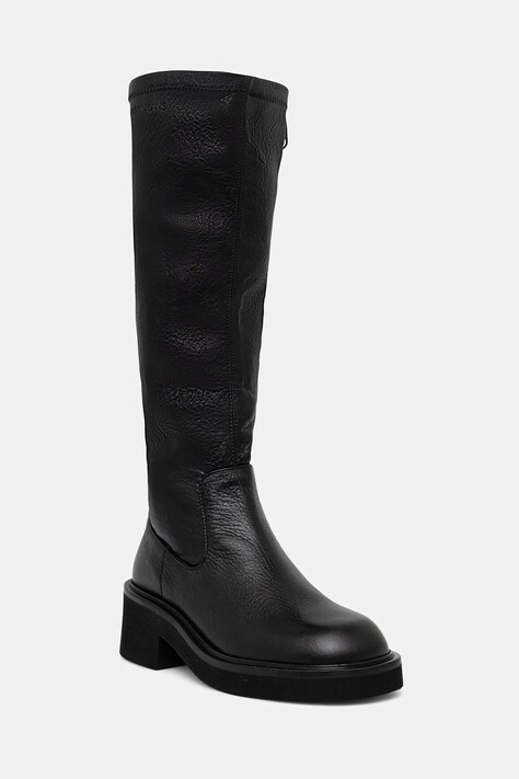 Kozačky Tommy Jeans TJW STRETCHY LONG BOOT dámské, černá barva, na podpatku, EN0EN02851
