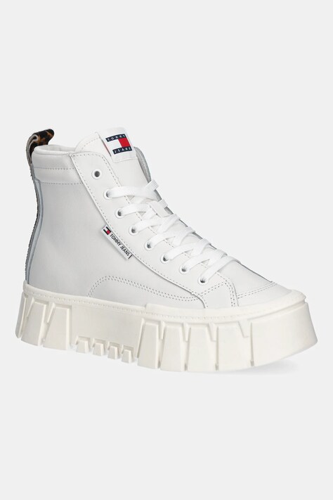Tommy Jeans sneakersy skórzane TJW VULC FLATFORM LEOPARD damskie kolor beżowy EN0EN02858