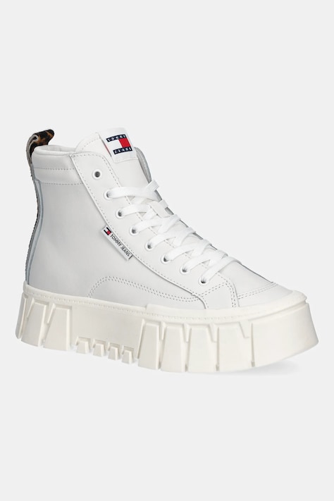 Tommy Jeans sneakersy skórzane TJW VULC FLATFORM LEOPARD damskie kolor beżowy EN0EN02858
