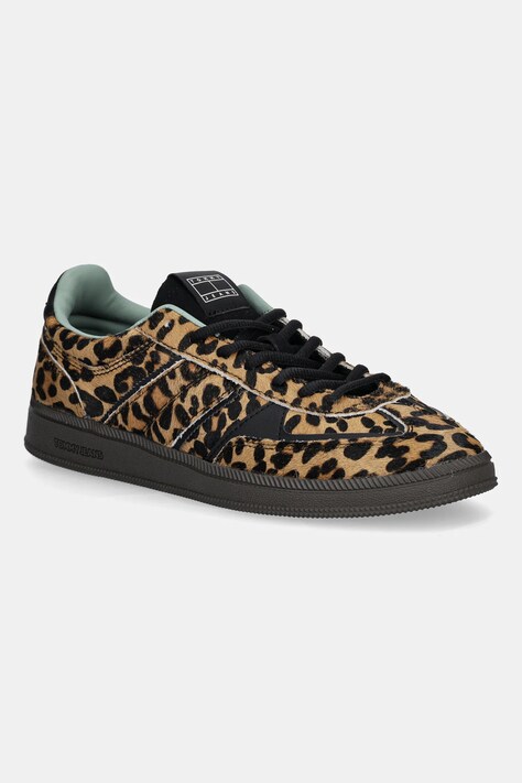 Kožené tenisky Tommy Jeans THE GREENWICH EDGE LEOPARD dámské, hnědá barva, EN0EN02904