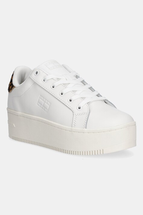 Tommy Jeans sneakersy skórzane TJW FLATFORM LEOPARD SNEAKER damskie kolor biały EN0EN02930
