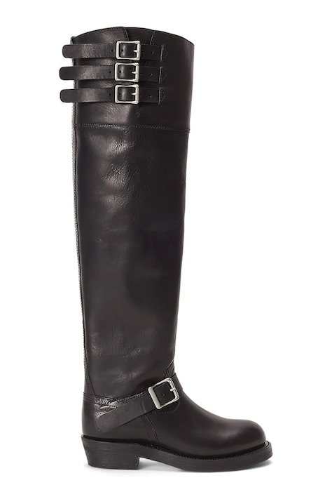 Polo Ralph Lauren ghete de piele Biker Boot culoarea negru, cu toc plat, 818973063001