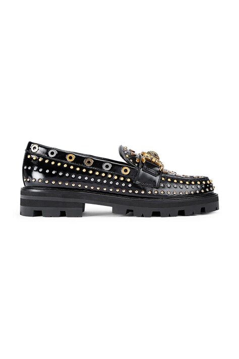 Kurt Geiger London mokasyny skórzane Mansion Stud Loafer damskie kolor czarny na płaskim obcasie 4737405309